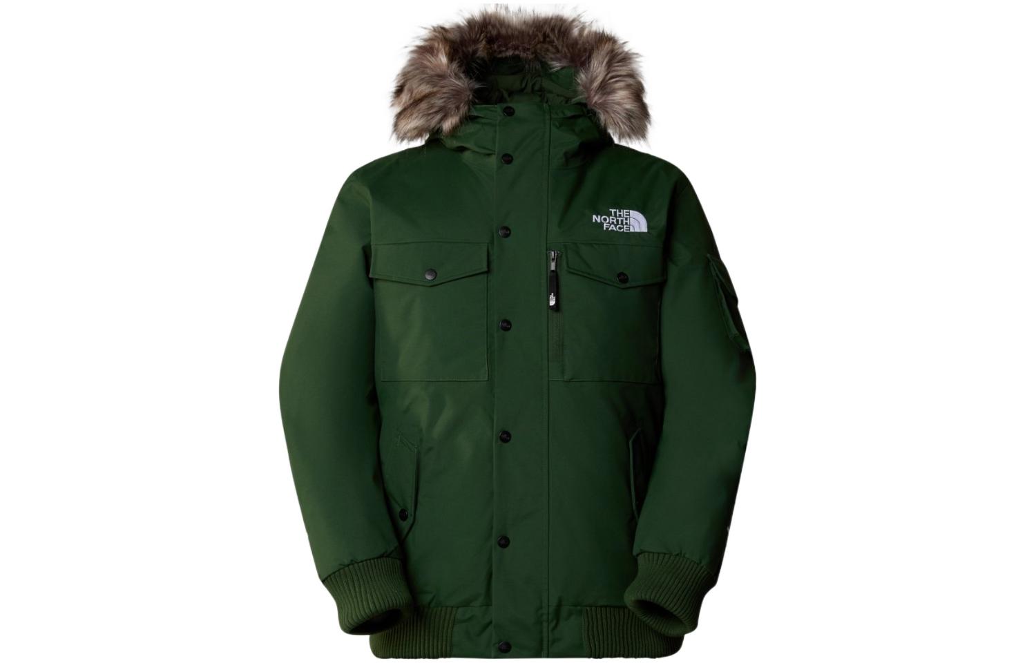 TNF Green Logo Print Hooded Puffer Jacket Long Sleeve NF0A4M8F-I0P