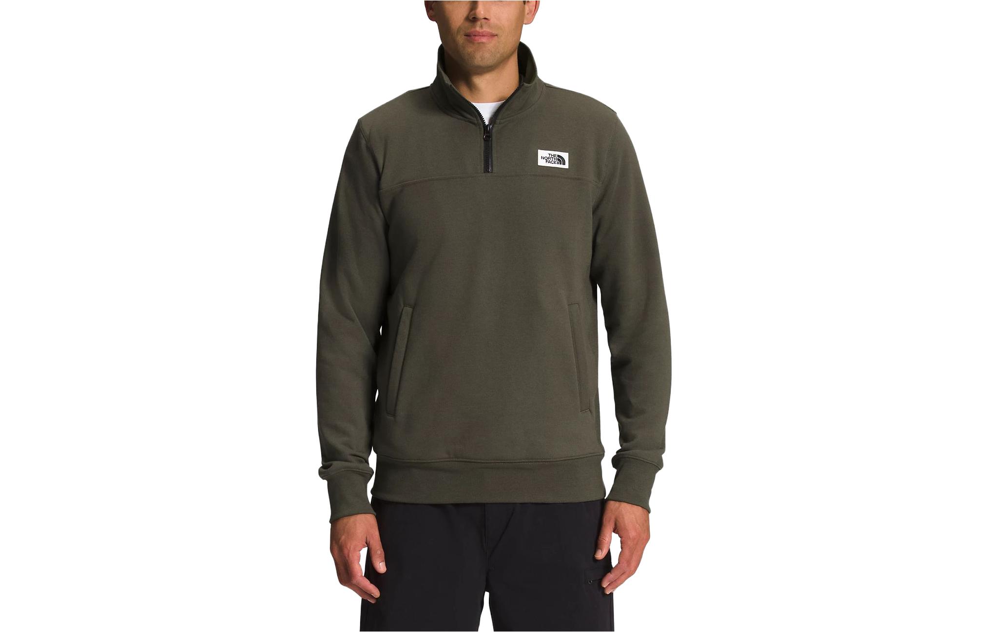 TNF Green Logo Print Long Sleeve Crewneck Sweatshirt for Men NF0A7UPF-21L