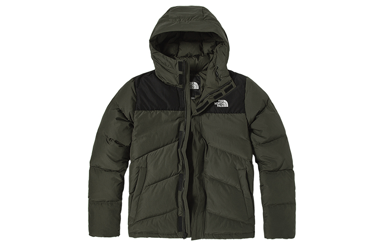 TNF Green Outdoor Colorblock Hooded Windproof Down Jacket 4NEN-21L