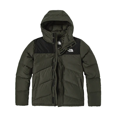 TNF Green Outdoor Colorblock Hooded Windproof Down Jacket 4NEN-21L