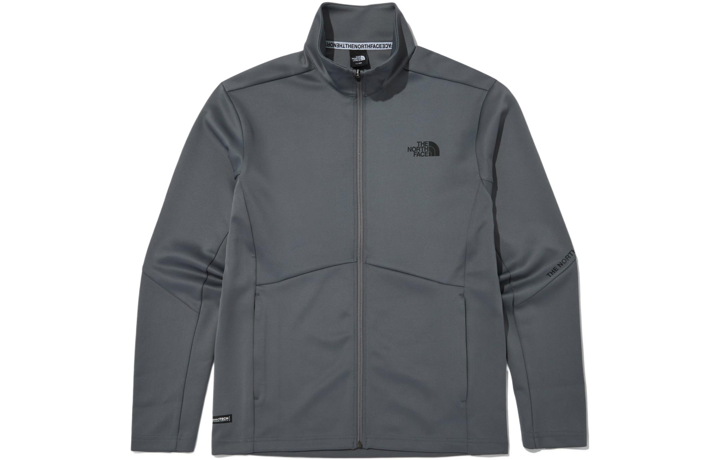 TNF Grey Jacket with Logo Print and Solid Color Design NJ5JN70B
