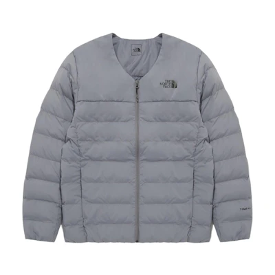 TNF Grey V-Neck Zip-Up Logo Print Long Sleeve Cotton Jacket NJ3NQ58C