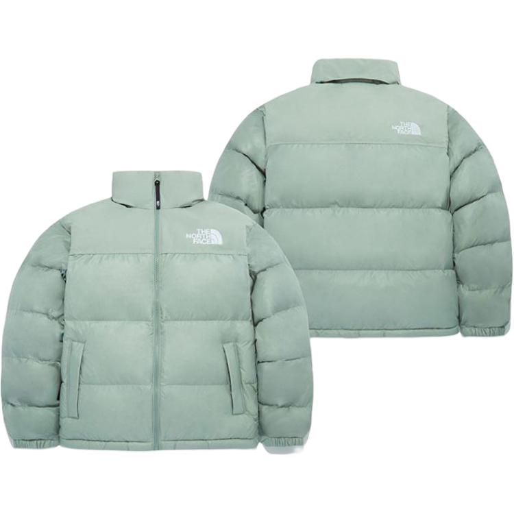 Shop The North Face High-Neck Logo Jacket Unisex Light Green Cotton Coat NJ3NQ53D