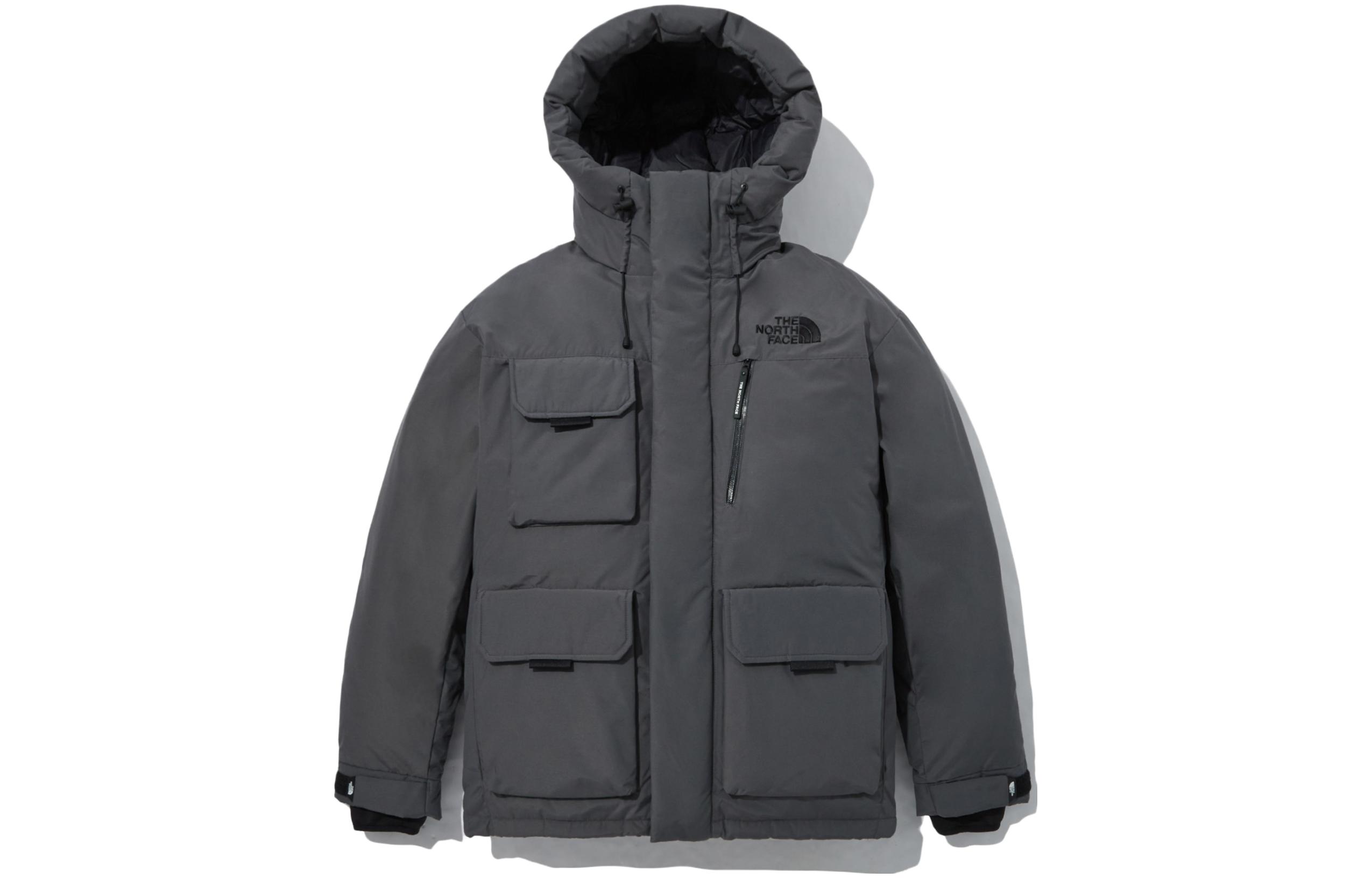 TNF Hooded Down Jacket with Multiple Pockets and Zip-Up NJ1DP66D