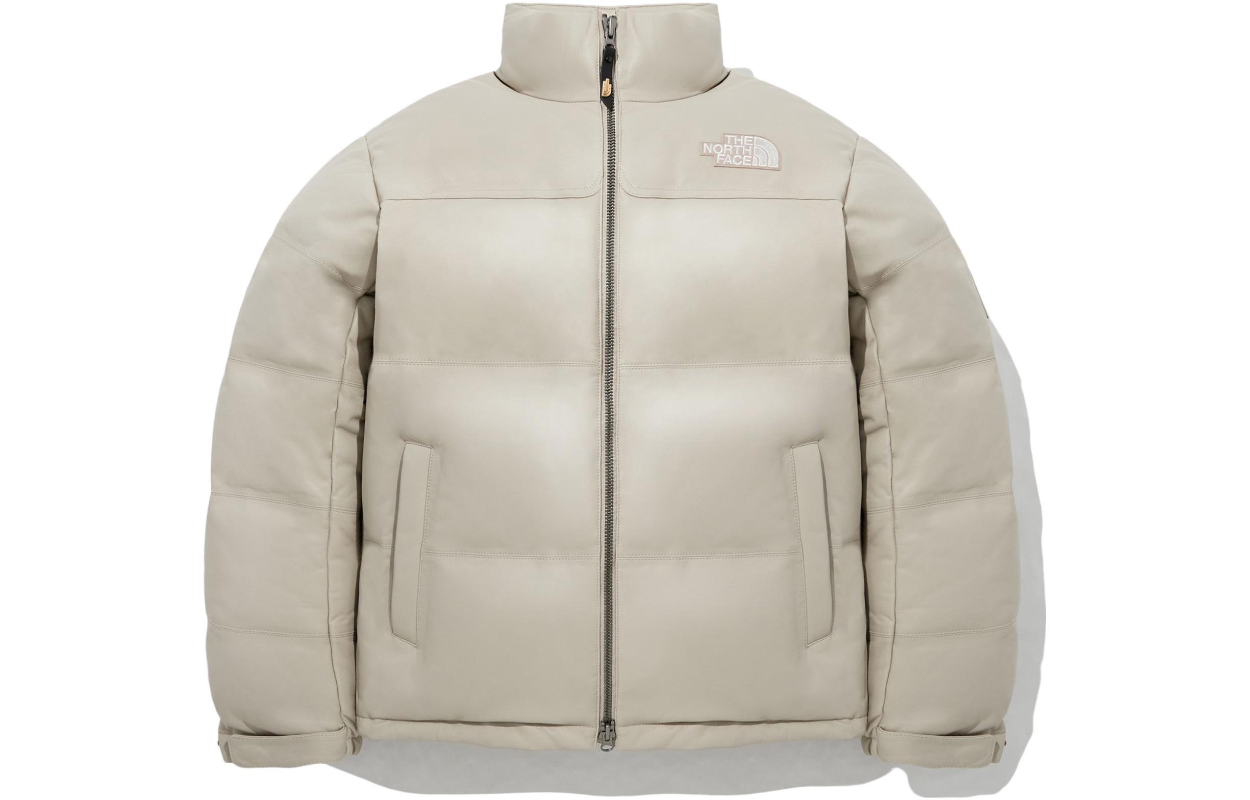 TNF Leather Nuptse Down Jacket Beige Unisex High-Neck Zipper NJ1DP57L