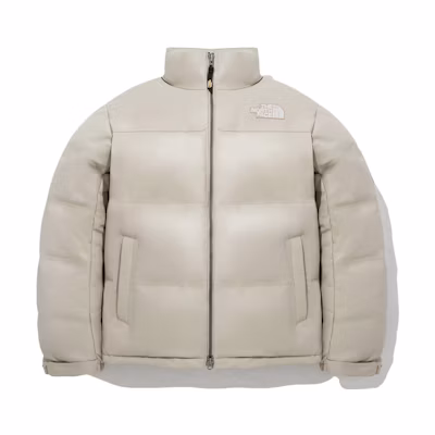 TNF Leather Nuptse Down Jacket Beige Unisex High-Neck Zipper NJ1DP57L