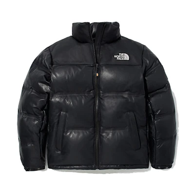TNF Leather Nuptse Jacket Black Unisex Eco Fabric Down Coat NJ1DM61J