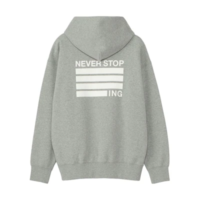 TNF Letter Print Hoodie Pullover in Gray NT62333Z