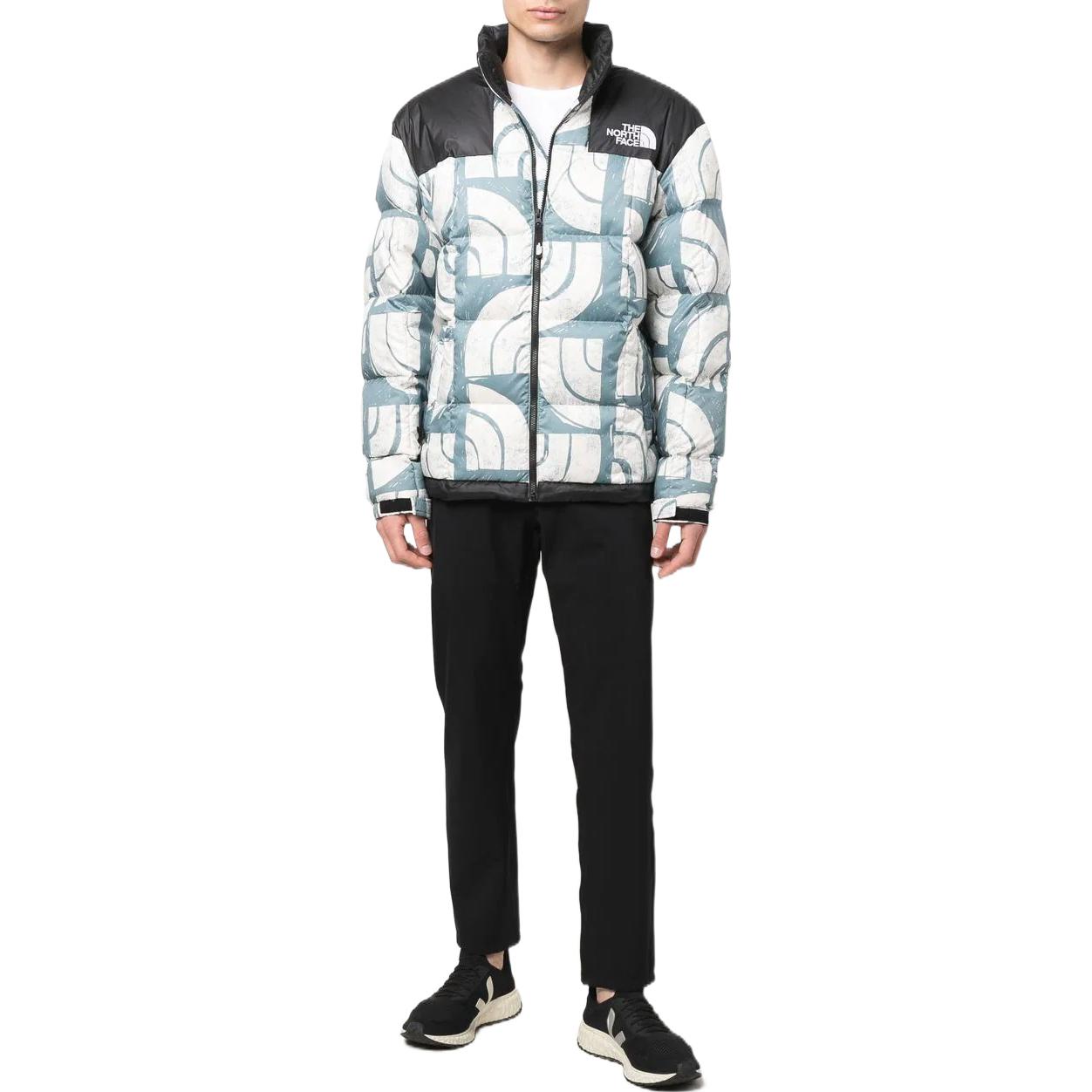 Shop The North Face Lhotse FW22 Logo Print Colorblock Down Jacket Blue NF0A3Y23-537