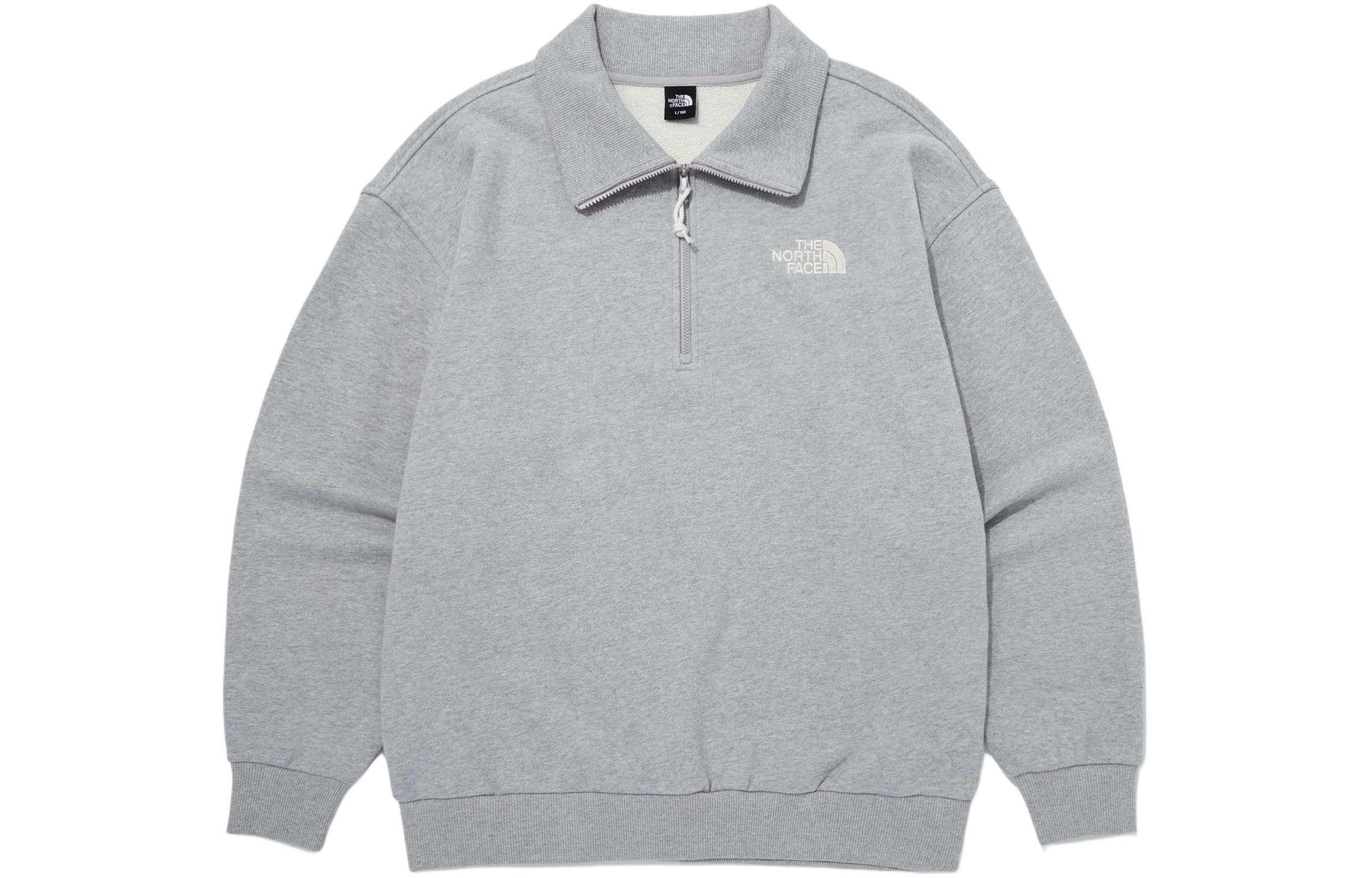 TNF Logo Embroidered Half-Zip Pullover Sweatshirt Grey Unisex NM5MQ04C