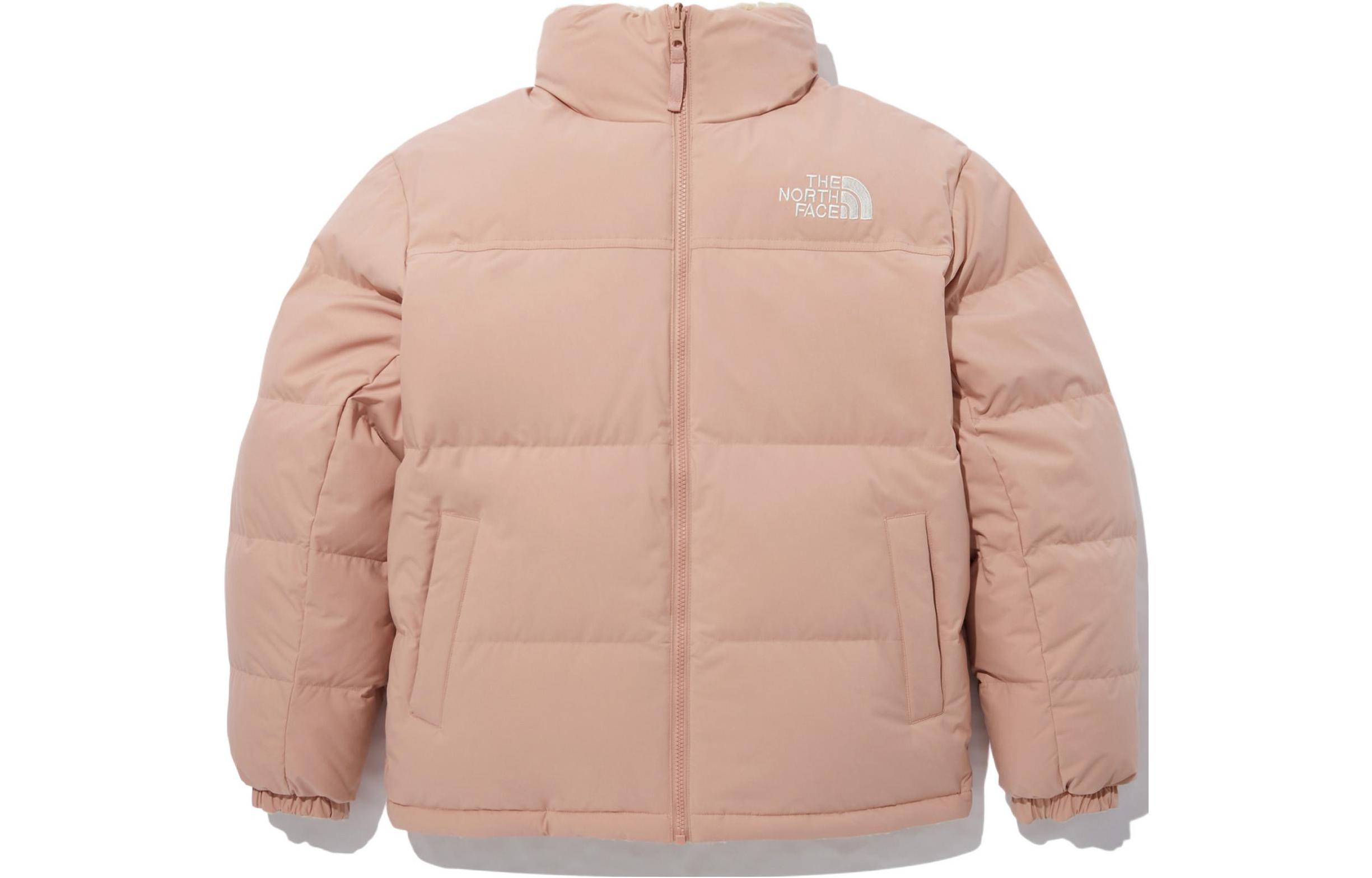 The North Face Logo Embroidered Reversible Puffer Down Jacket Unisex Light Pink NJ1DN77C