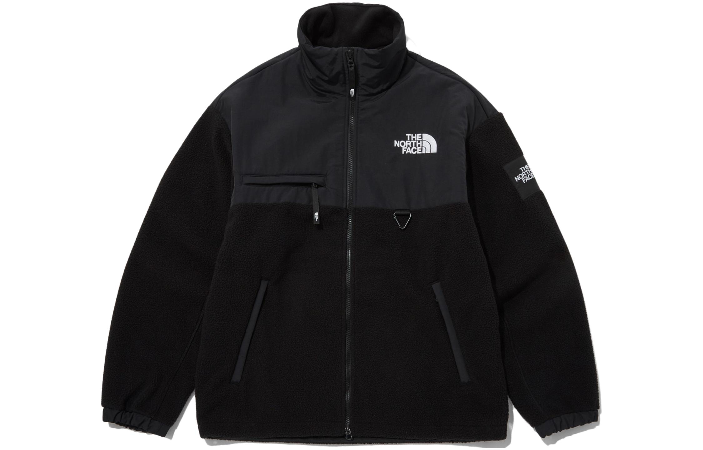 The North Face Logo Fleece Jacket Black Unisex, Zip-Up Stand Collar Design. NJ4FP52J