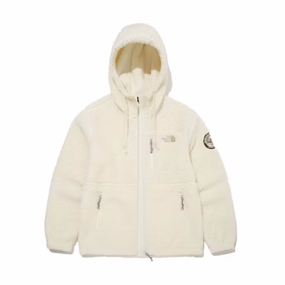 TNF Logo Fleece Multi-Pocket Hoodie Jacket Beige Unisex Relaxed Fit NJ4FM57A
