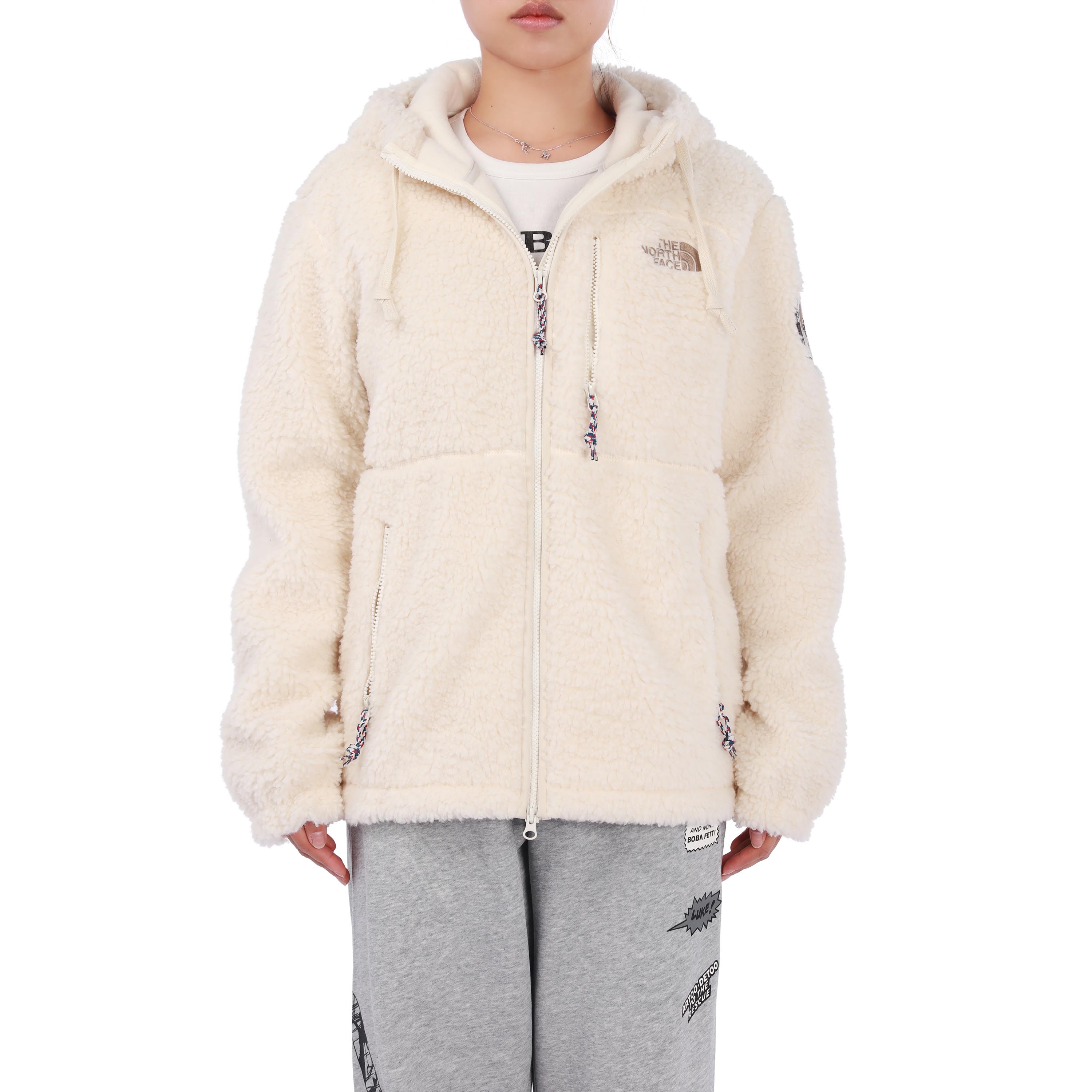 TNF Logo Fleece Multi-Pocket Hoodie Jacket Beige Unisex Relaxed Fit NJ4FM57A 圖 5