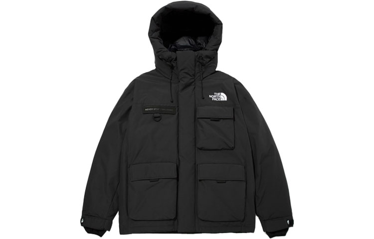 TNF Logo Hooded Down Jacket Winter Mens Carbon Black. NJ1DM67B