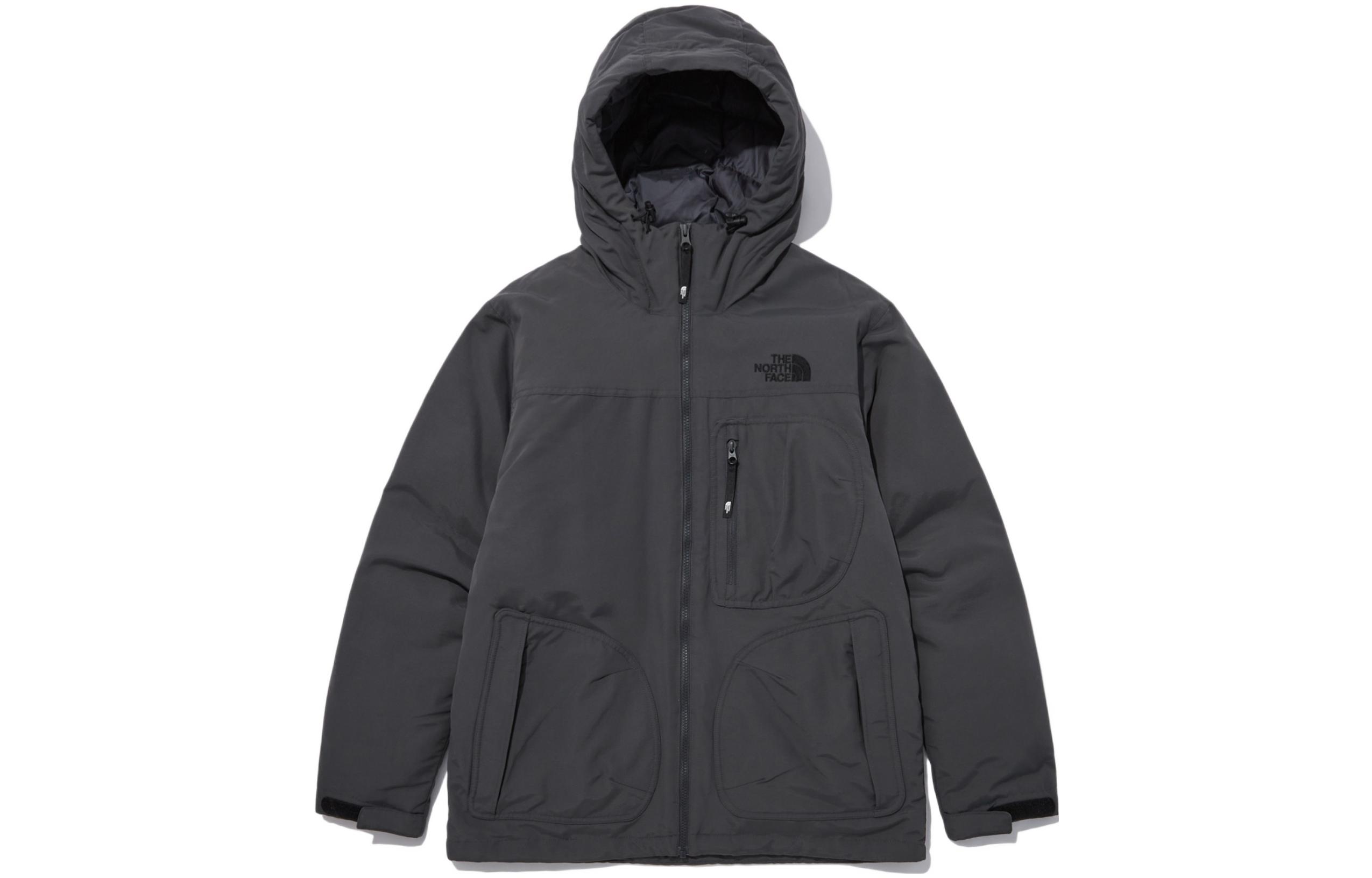 TNF Logo Hooded Puffer Jacket Unisex Charcoal Gray NJ3NN56B
