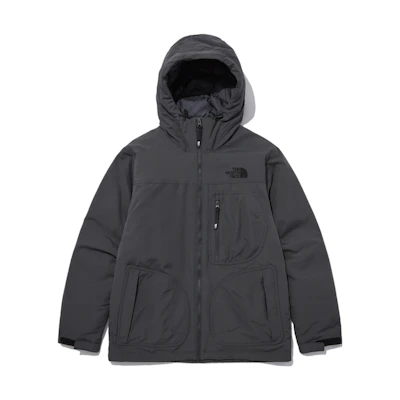 TNF Logo Hooded Puffer Jacket Unisex Charcoal Gray NJ3NN56B
