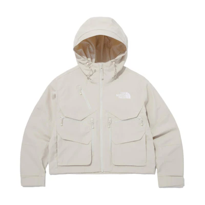 TNF Logo Hoodie Multi-Pocket Long-Sleeve Jacket Beige Unisex NJ3BQ04B
