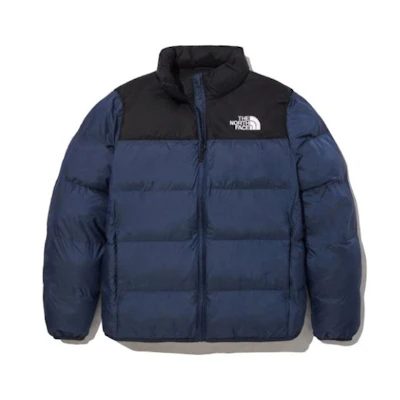 TNF Logo Patchwork Embroidered Stand Collar Puffer Jacket Blue Unisex NJ3NN60D