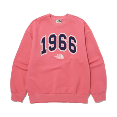 TNF Logo Pink Crewneck Sweatshirt Loose Fit Long Sleeve NM5MP51M