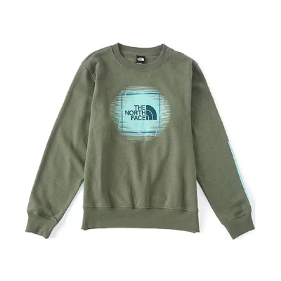 TNF Logo Print Crewneck Long Sleeve Sweatshirt Mustard Green NF0A7UO1-84D