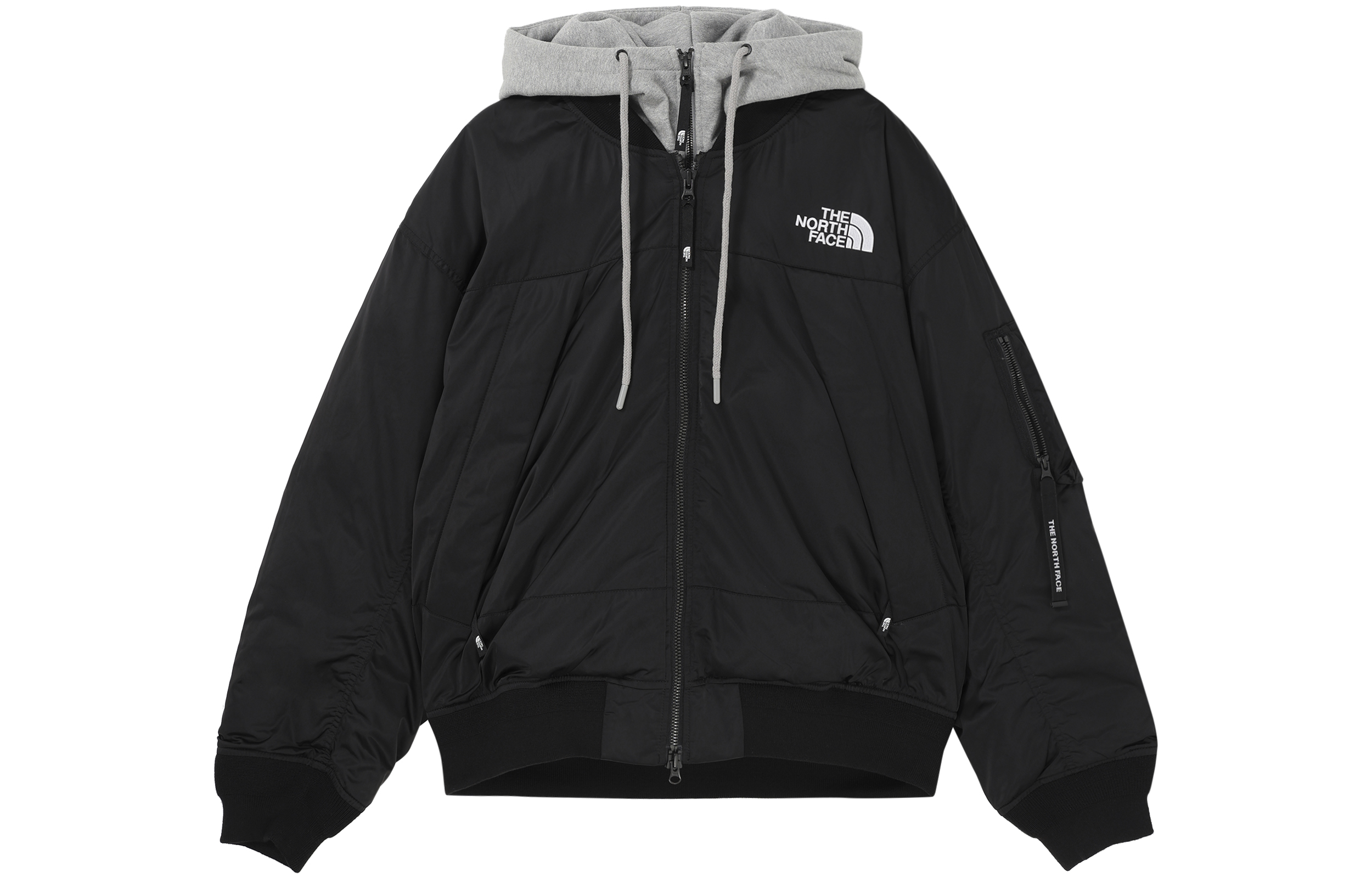 TNF Logo Print Detachable Hood Zip Long Sleeve Puffer Jacket Black NJ1DP64J