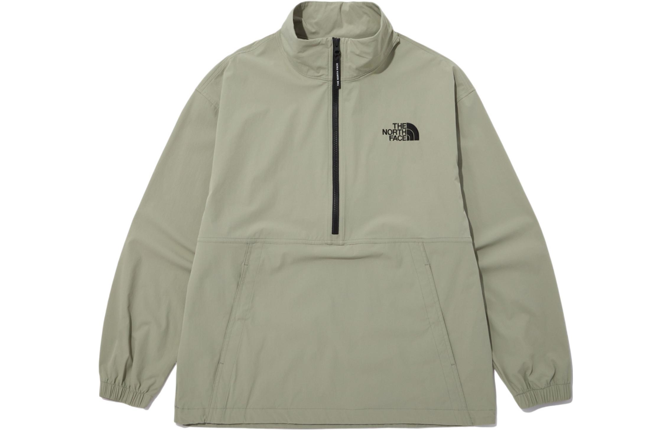 TNF Logo Print Half-Zip Stand Collar Sweatshirt Gray-Green NA3BP12B