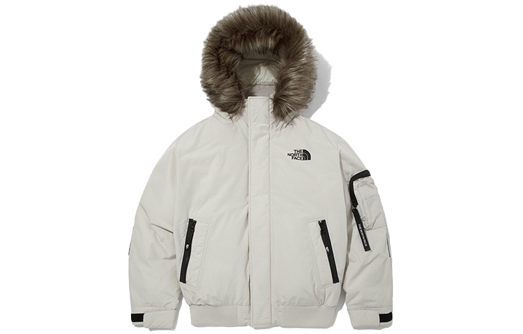 THE NORTH FACE Logo Print Short Furry Hood Jacket Winter Unisex Grey NJ1DM55K