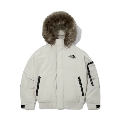 THE NORTH FACE Logo Print Short Furry Hood Jacket Winter Unisex Grey NJ1DM55K