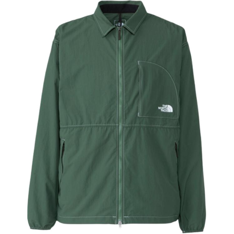 TNF Logo Print Solid Button-Up Jacket Unisex Long Sleeve Green NP22490-PN