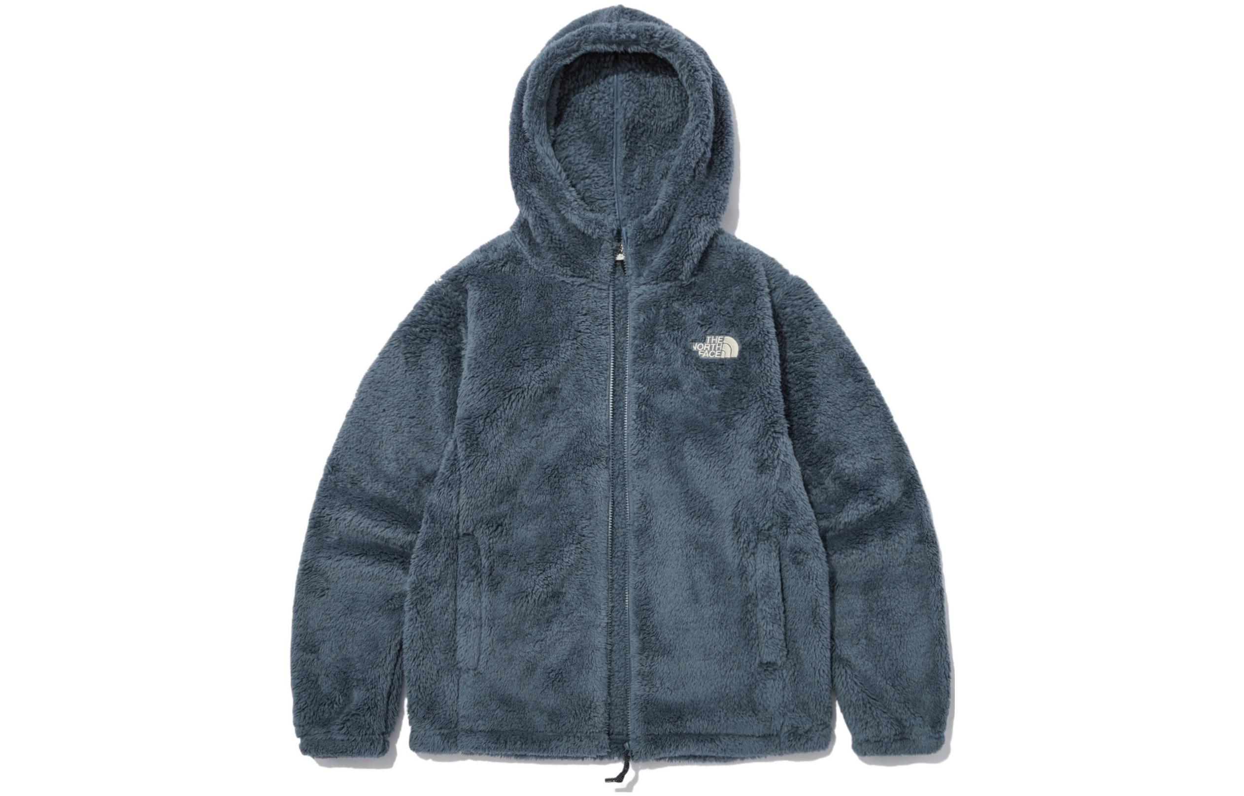 TNF Logo Print Solid Color Fleece Hoodie Jacket Unisex Blue NJ4FN56L