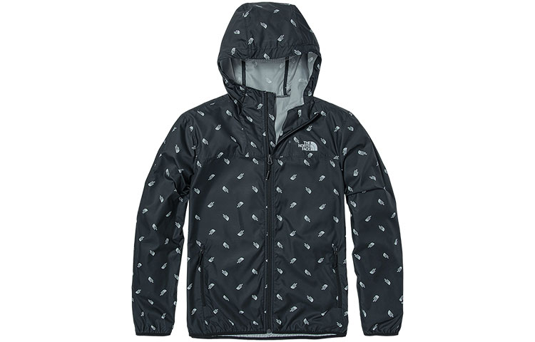 TNF Logo Print Windproof Water-Resistant Hoodie Jacket Black Mens NF0A4NC6-9UT