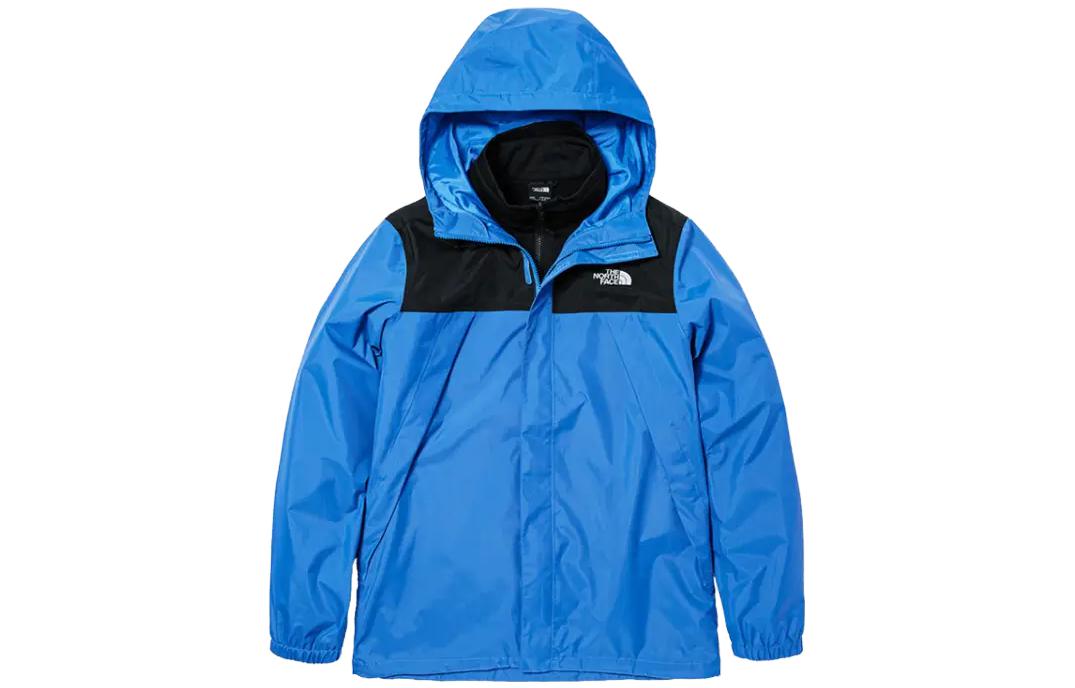 TNF Logo Printed Blue Waterproof Hooded Hiking Jacket for Men NF0A7W7T-TV5