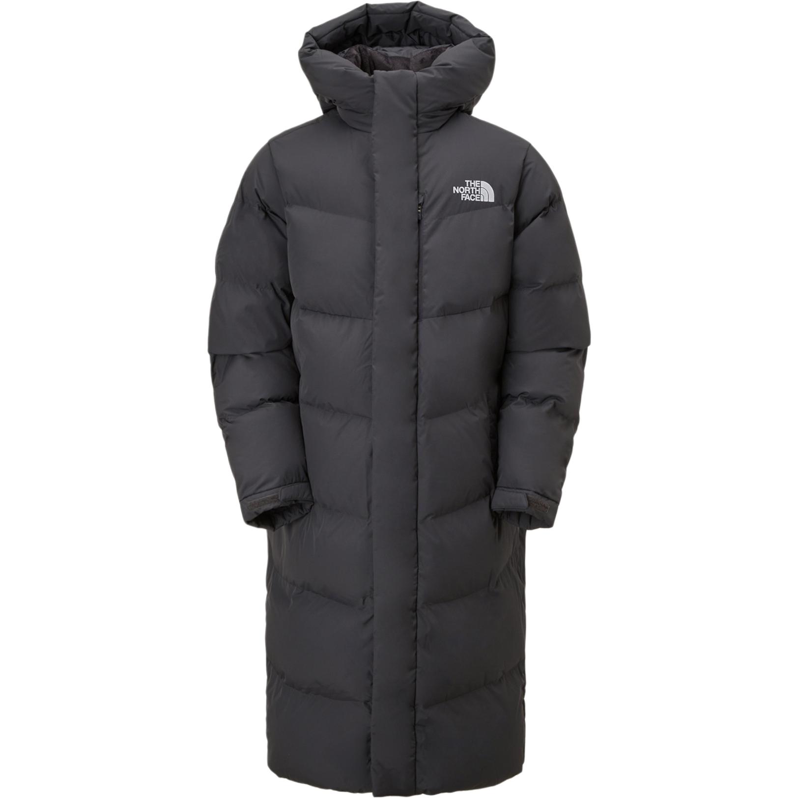 TNF Long Black Hooded Down Jacket with Logo Embroidery NC3NP52K