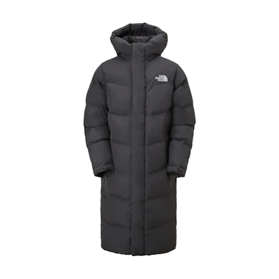 TNF Long Black Hooded Down Jacket with Logo Embroidery NC3NP52K