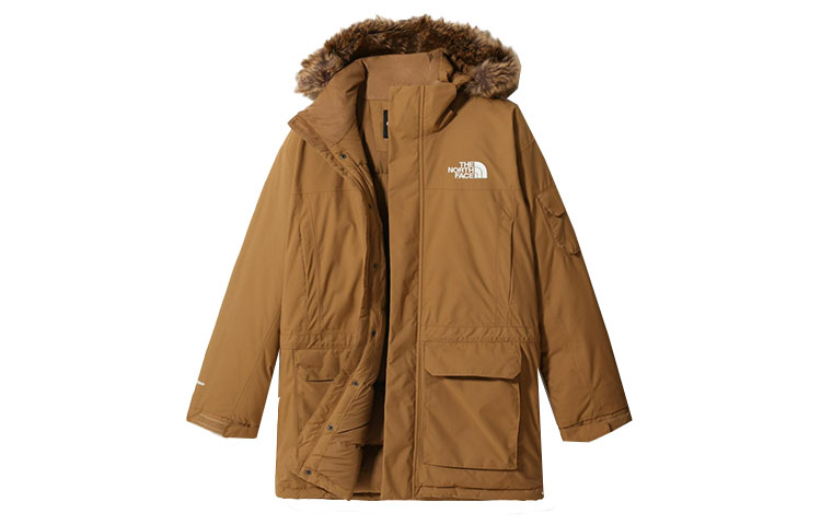 TNF McMurdo Solid Color Hooded Mid-Length Jacket - Yellow Brown NF0A7V9L-173