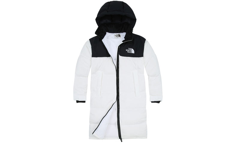 The North Face Mid-Length White Hooded Down Jacket for Couples NC1DI60K