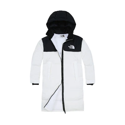 TNF Mid-Length White Hooded Down Jacket for Couples NC1DI60K