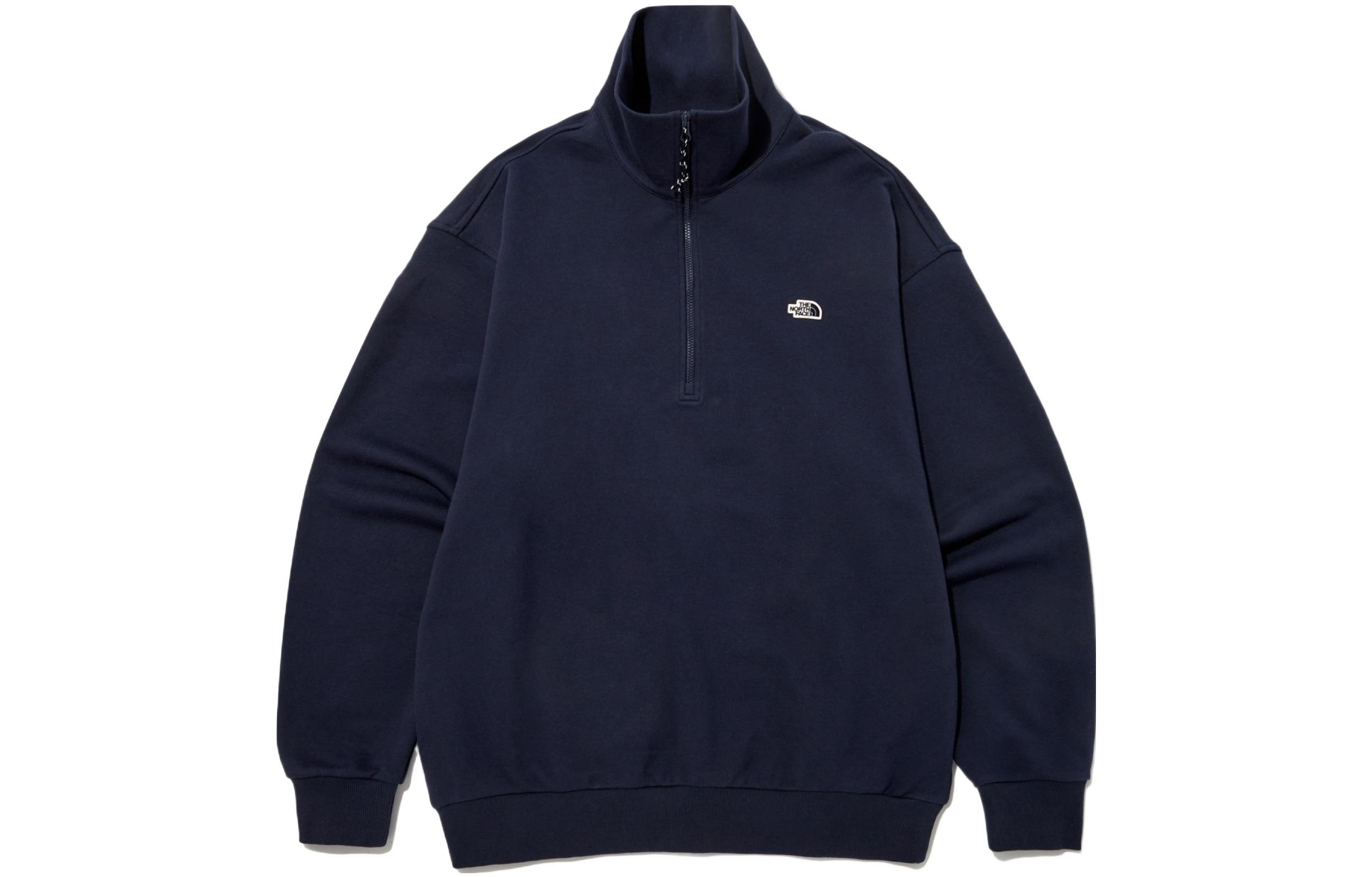 TNF Navy Blue Solid Logo Embroidered Stand Collar Unisex Sweatshirt NM5MP03C