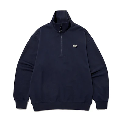 TNF Navy Blue Solid Logo Embroidered Stand Collar Unisex Sweatshirt NM5MP03C