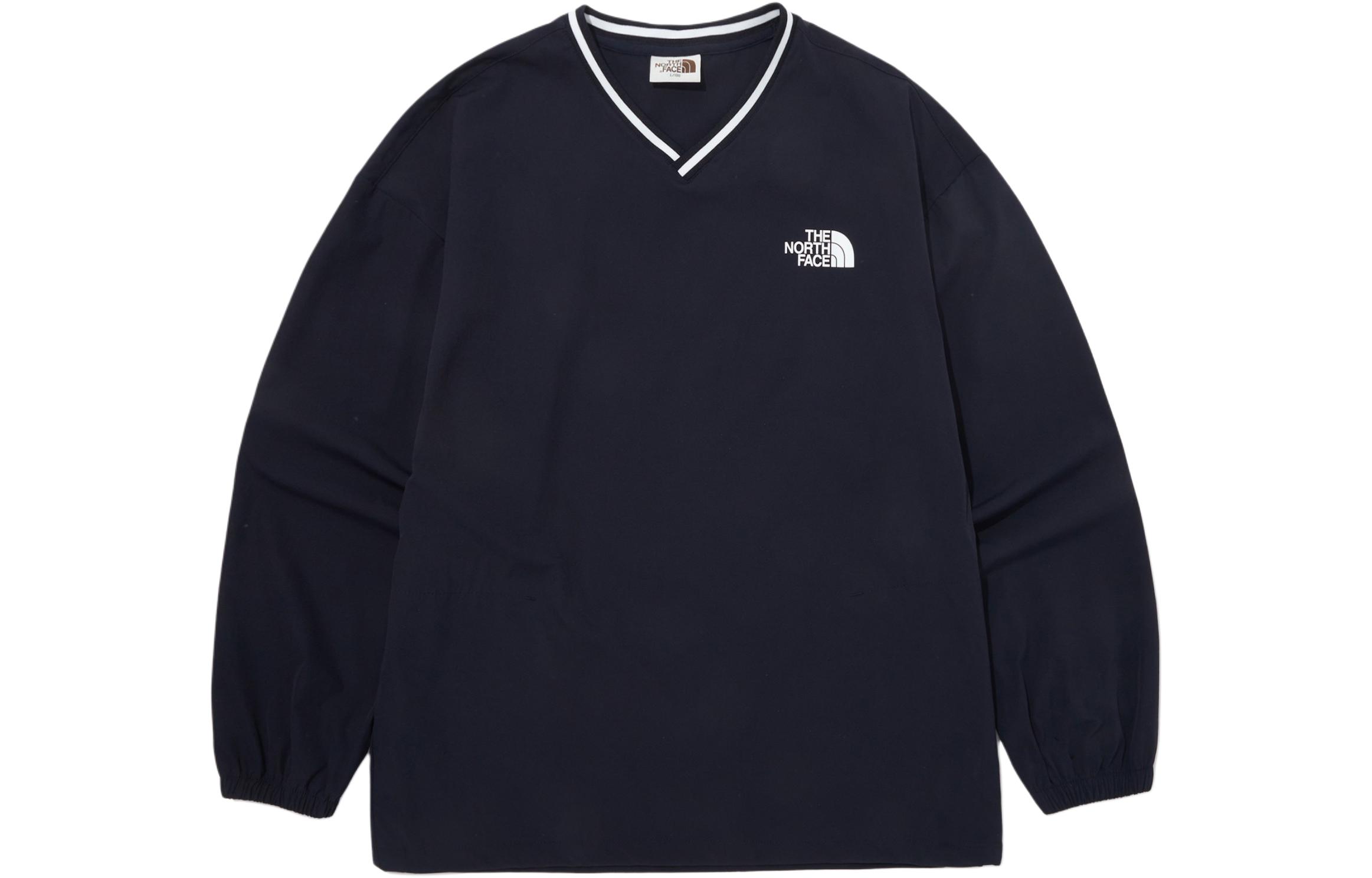 TNF Navy Blue V-Neck Pullover Sweatshirt with Logo Print Unisex NM5MQ04J