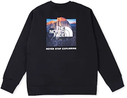 The North Face Never Stop Black Mountain Print Fleece Crewneck Sweatshirt Unisex NF0A86Q5-JK3 The North Face Never Stop Black Mountain Print Fleece Crewneck Sweatshirt Unisex NF0A86Q5-JK3