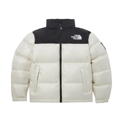 TNF Novelty Nuptse Embroidered Logo Colorblock Coat Beige NJ1DP62L