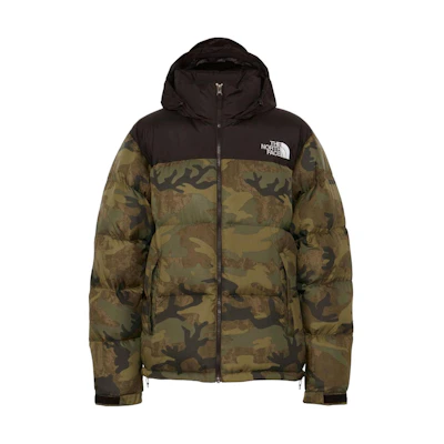 TNF Nupsi Camo Green Puffer Jacket with Detachable Hood. ND92336-TF