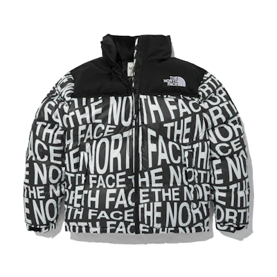 TNF Nuptse Black Allover Letter Print Down Jacket Unisex NJ1DN51M