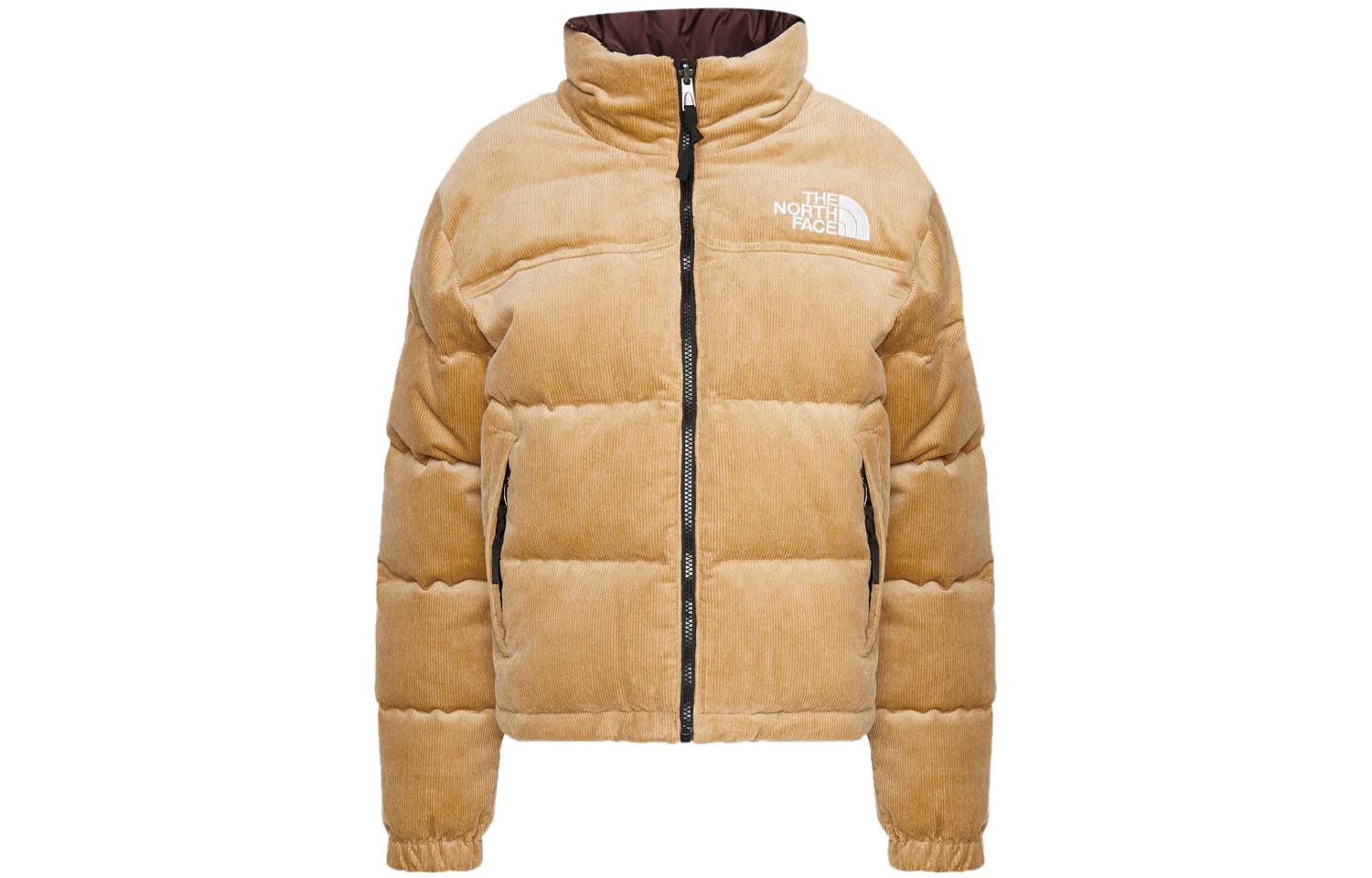 THE NORTH FACE NUPTSE FW23 Unisex Mustard Yellow Puffer Jacket with Logo Print. NF0A831JK-KOK
