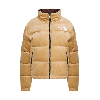 THE NORTH FACE NUPTSE FW23 Unisex Mustard Yellow Puffer Jacket with Logo Print. NF0A831JK-KOK