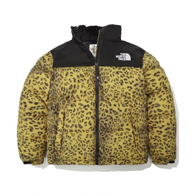 TNF Nuptse Leopard Logo Down Puffer Jacket Yellow Unisex NJ1DN51K