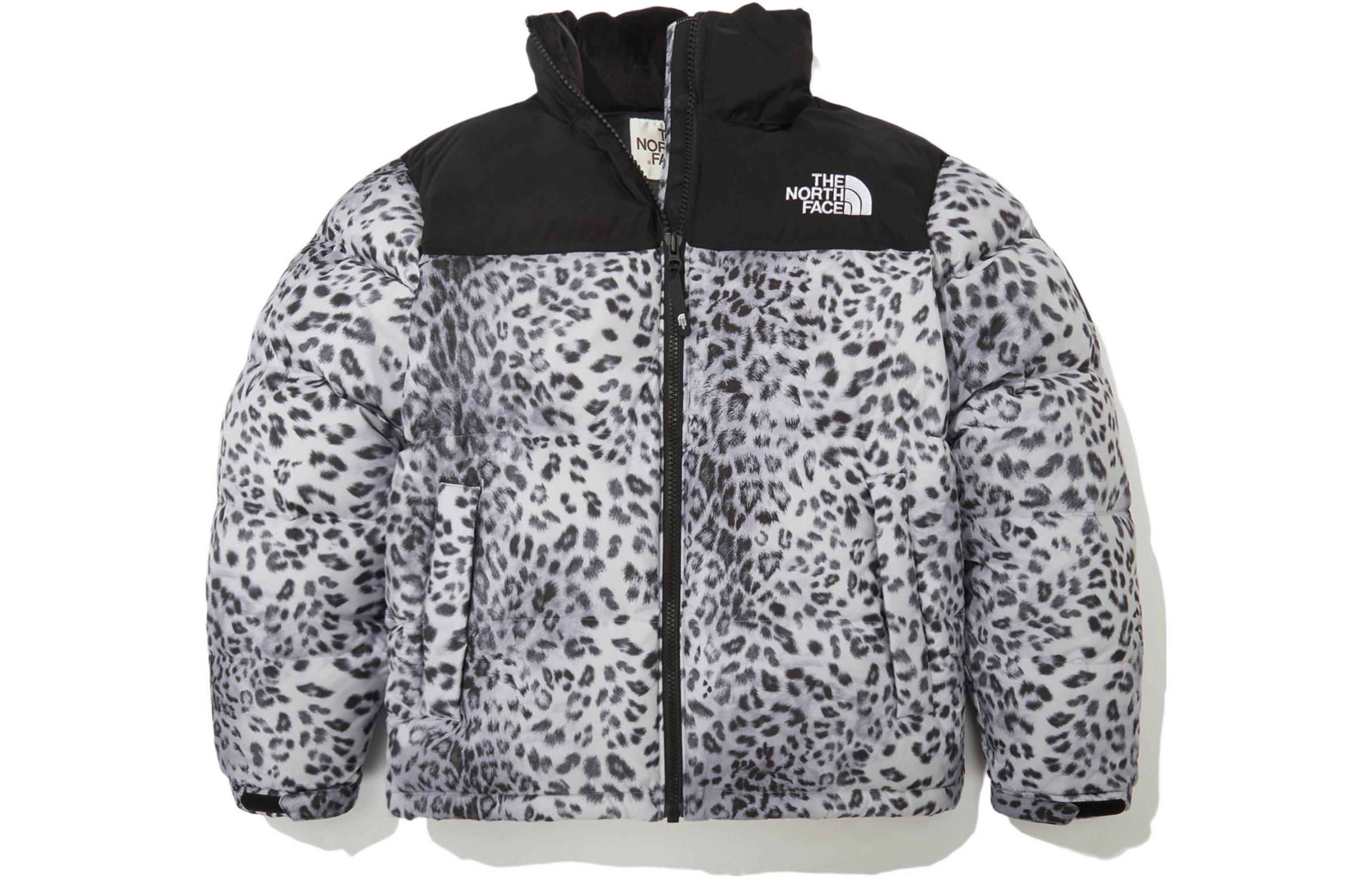 The North Face Nuptse Leopard Print Logo Zip-Up Down Jacket Unisex Grey NJ1DN51L