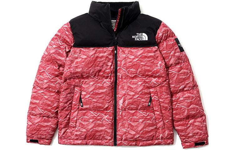 The North Face Nuptse Origami Print Colorblock Packable Hooded Jacket Red NJ1DM66L